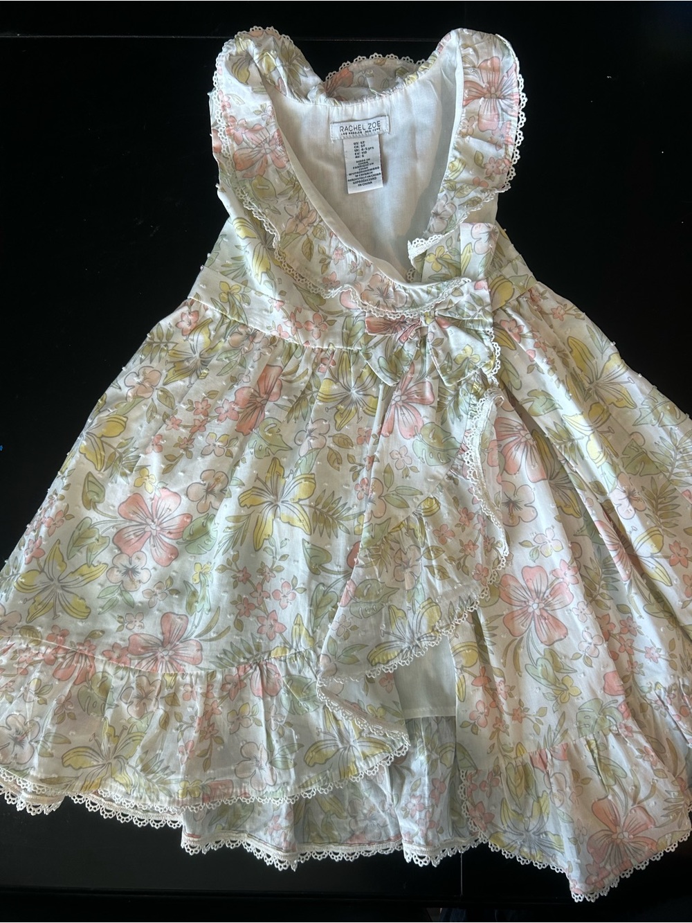Rachel Zoe Girls 5T Floral Dress Tropical Hawaiian Ruffle Lace Bow Cottagecore